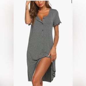 Women's Gray Button-Front Night Gown